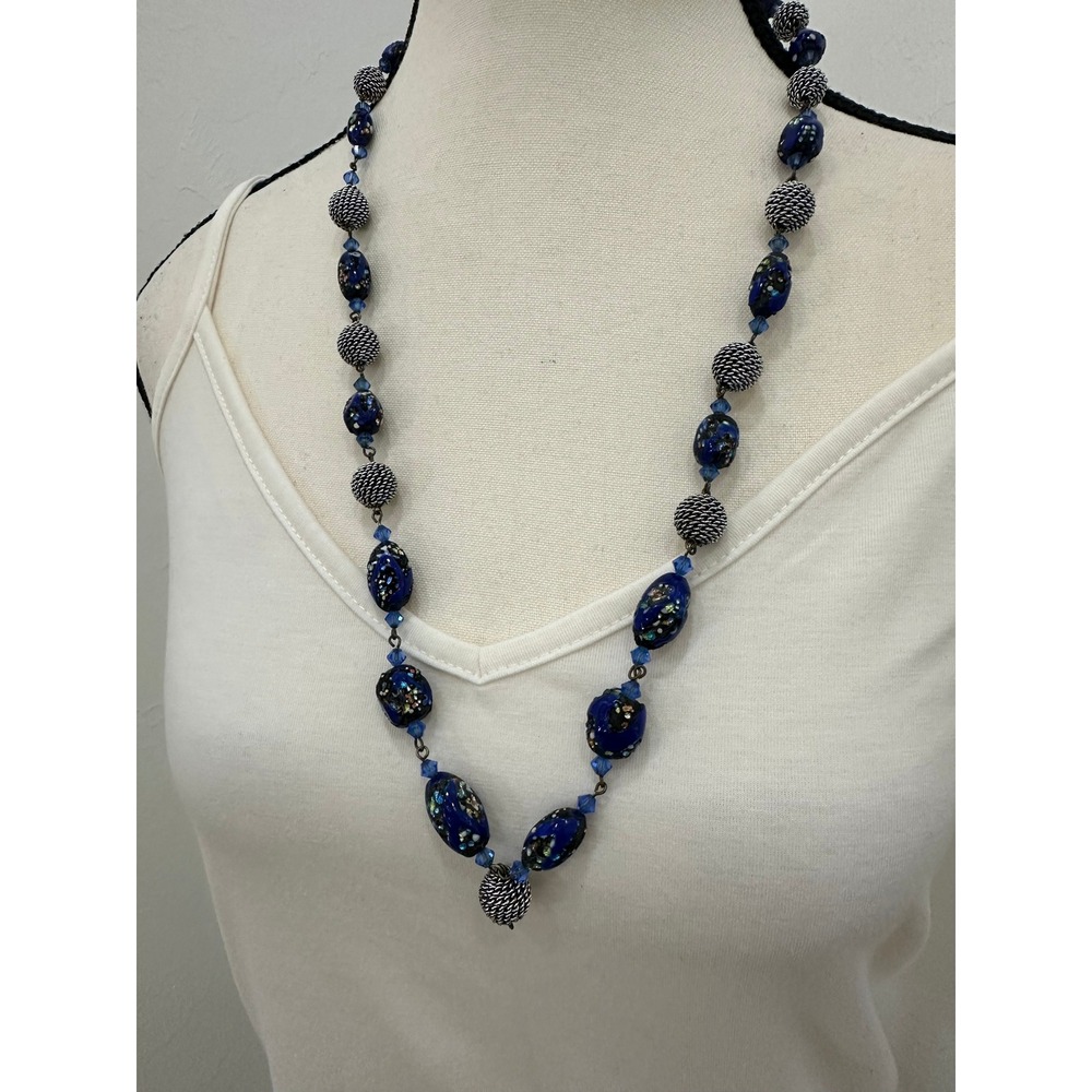 Unbranded Art Glass Necklace Women OS Blue Good Beaded Silver Tone Wire Wrapped